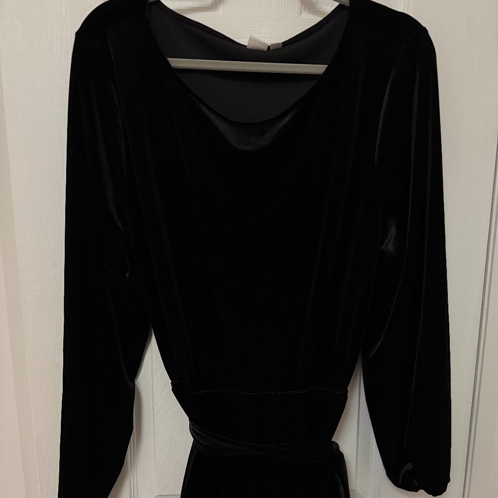 Velvet Feel Black Self-Belted Dress